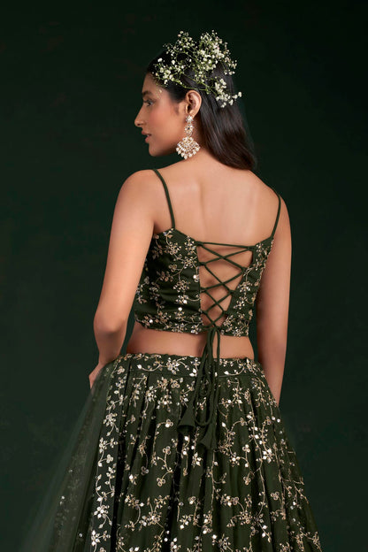 Mehendi Green Colour Embroidery Georgette Lehenga Choli VSLD1080797
