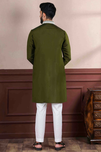 Mehendi Green Colour Embroidery Viscose Kurta Pajama VSKP1113412