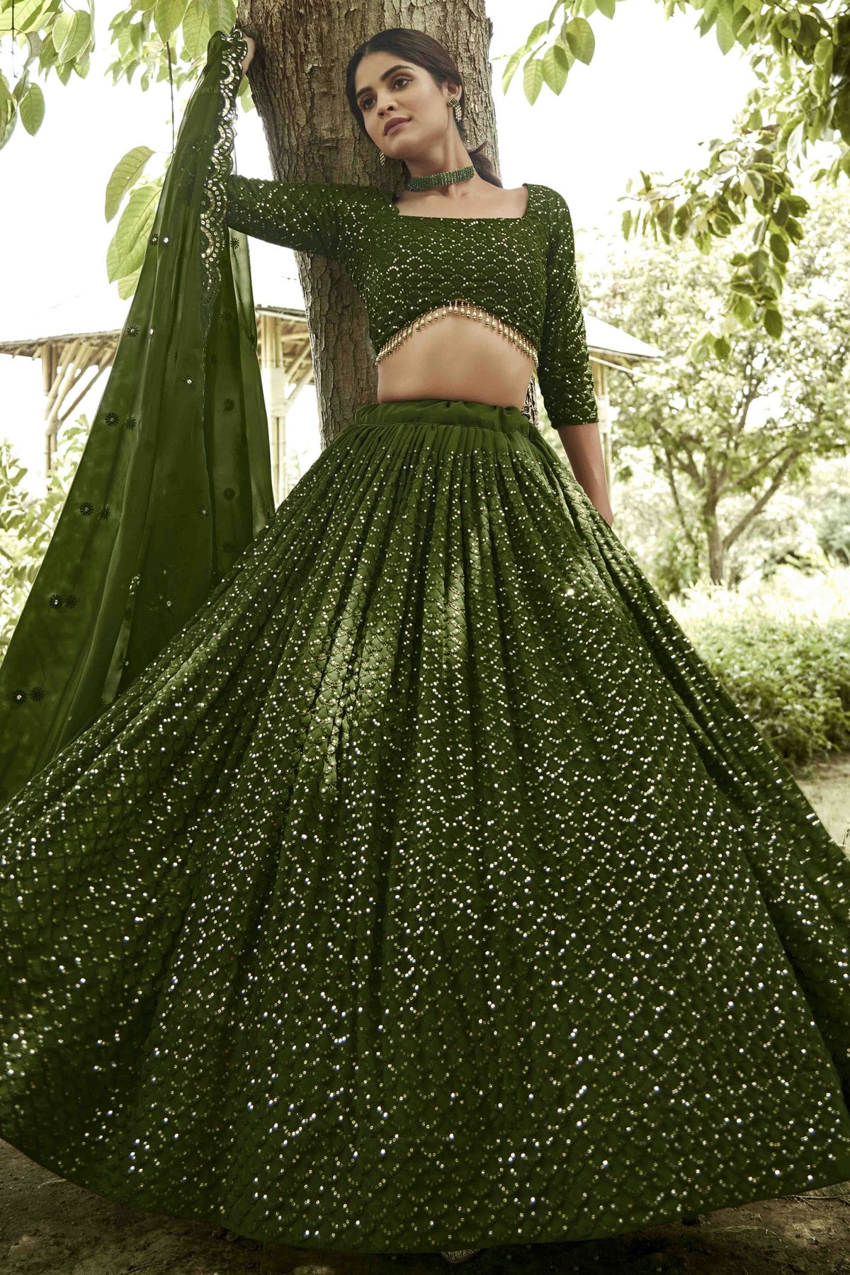 Mehendi Green Colour Georgette Semi Stitched Lehenga Choli VSLC1170080