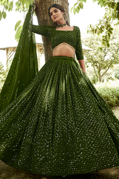 Mehendi Green Colour Georgette Semi Stitched Lehenga Choli VSLC1170080