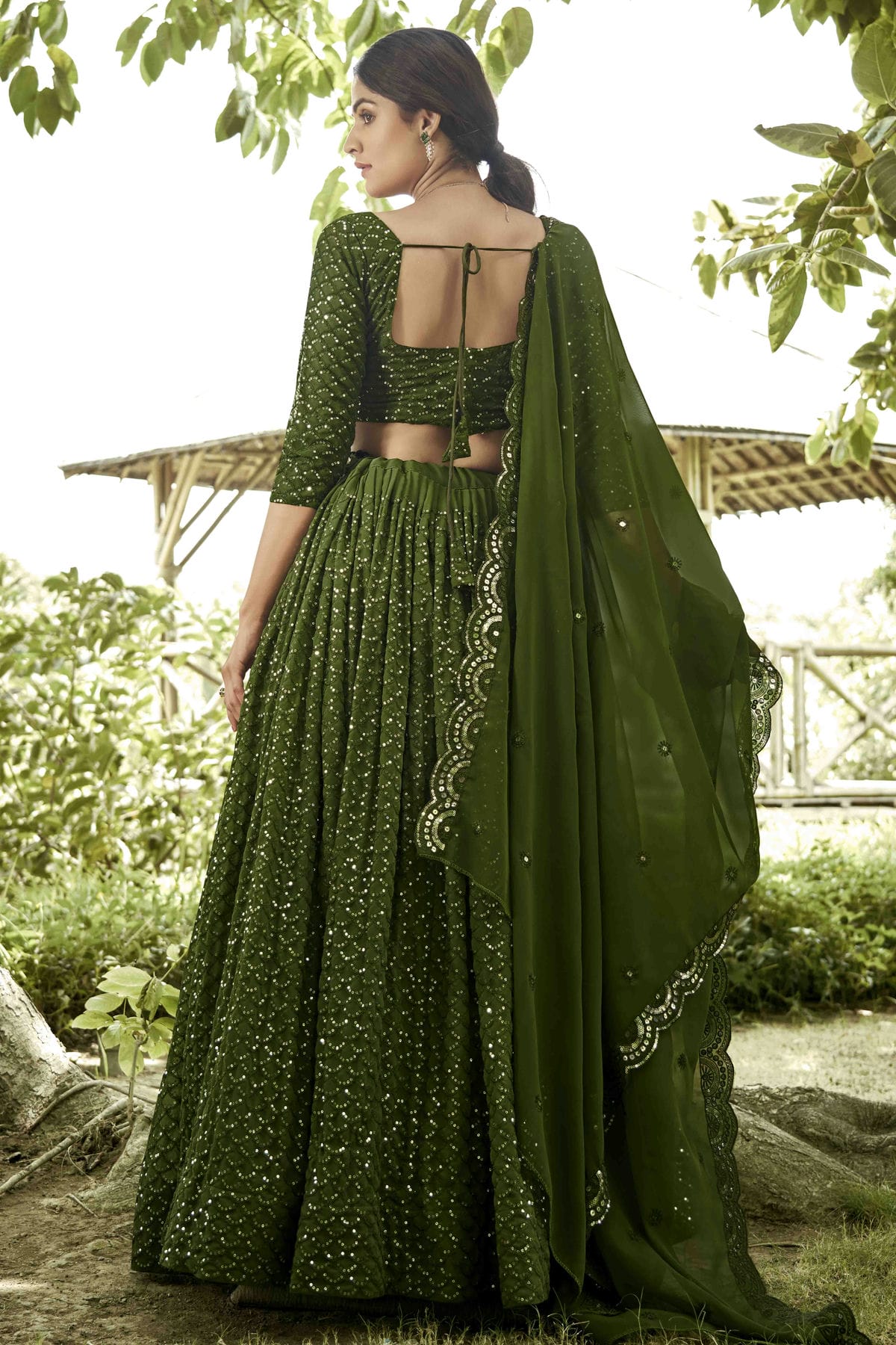 Mehendi Green Colour Georgette Semi Stitched Lehenga Choli VSLC1170080