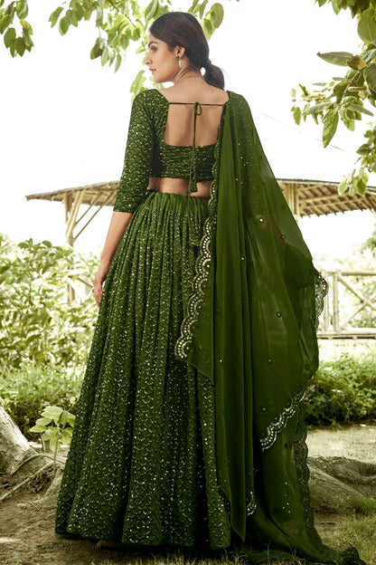 Mehendi Green Colour Georgette Semi Stitched Lehenga Choli VSLC1170080
