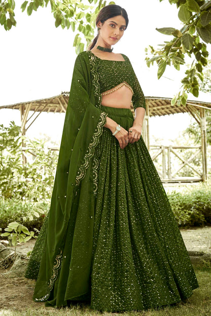 Mehendi Green Colour Georgette Semi Stitched Lehenga Choli VSLC1170080