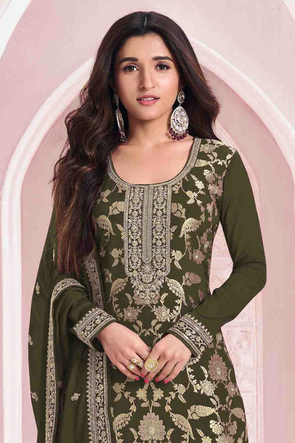 Mehendi Green Colour Jacquard Viscose Pant Style Suit VSSM1140909