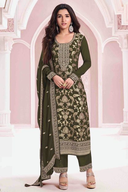 Mehendi Green Colour Jacquard Viscose Pant Style Suit VSSM1140909