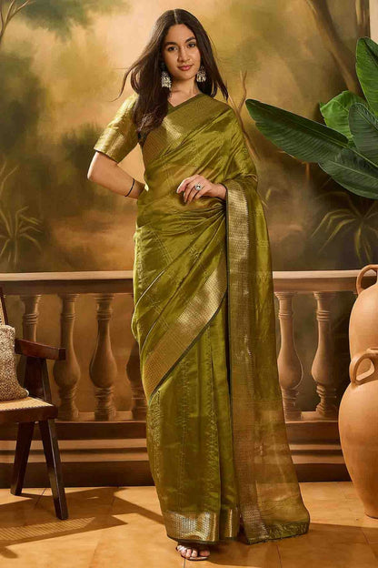 Mehendi Green Colour Khadi Organza Traditional Saree VSSD1113876