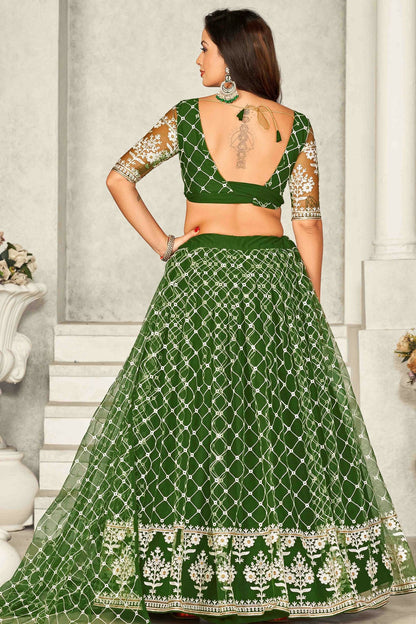Mehendi Green Colour Net Semi Stitched Lehenga Choli VSLC1170070