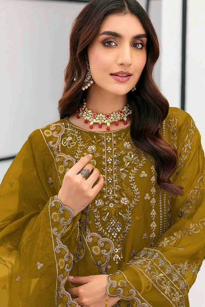 Mehendi Green Colour Organza Pakistani Suit VSSM1140851