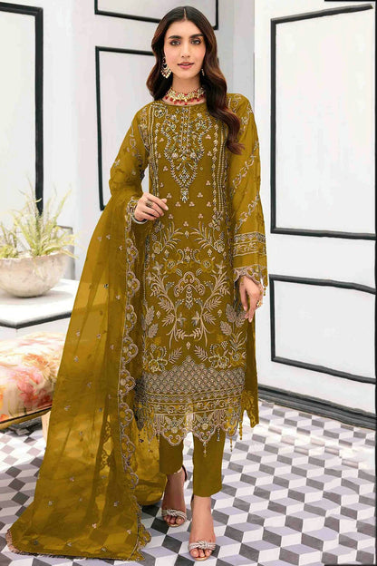 Mehendi Green Colour Organza Pakistani Suit VSSM1140851