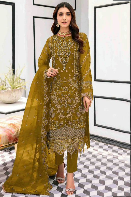 Mehendi Green Colour Organza Pakistani Suit VSSM1140851