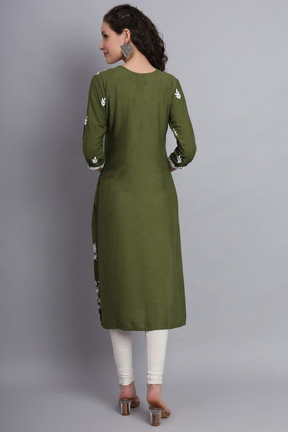 Mehendi Green Colour Rayon Kurti VSKR1111149