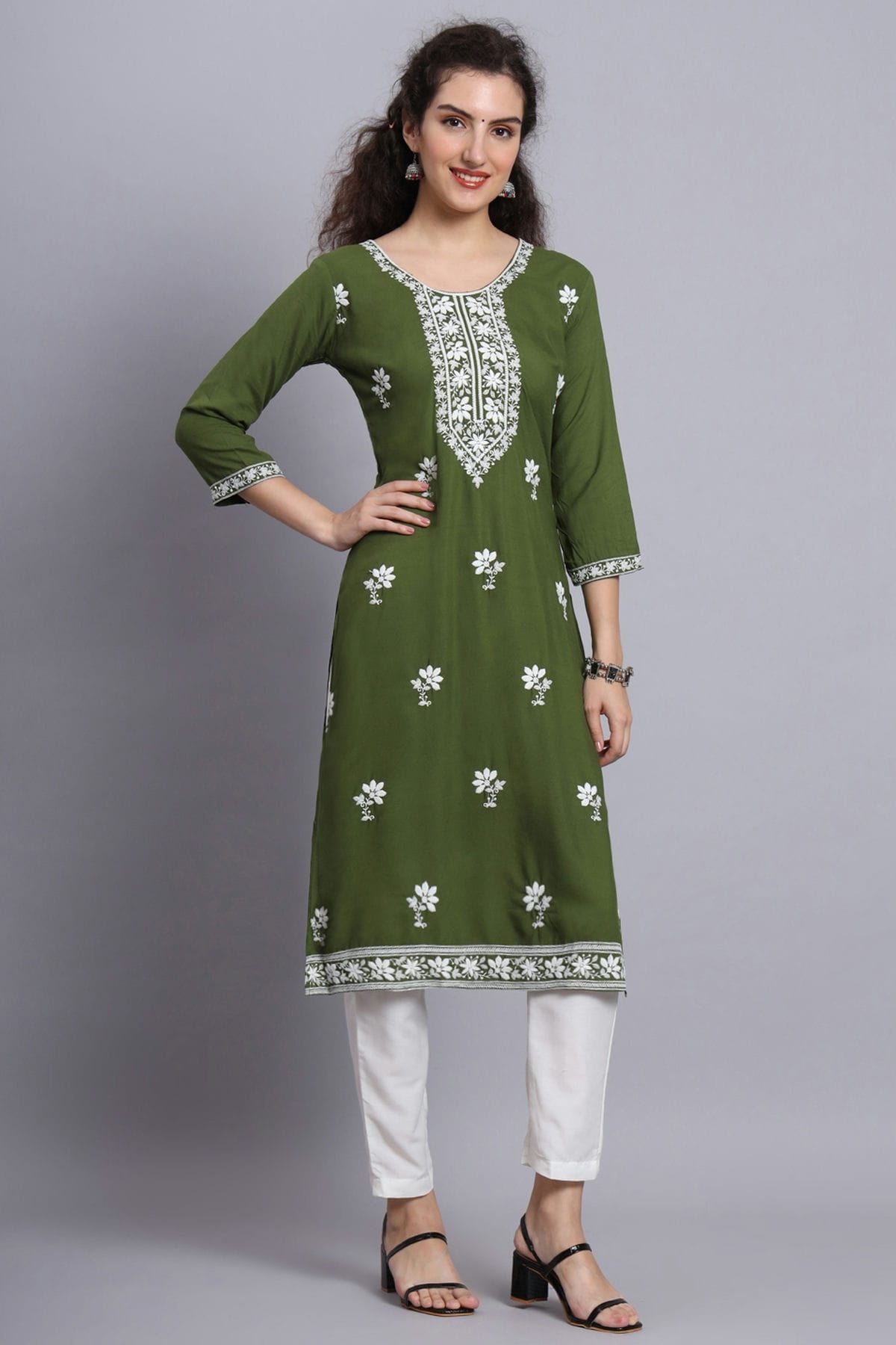 Mehendi Green Colour Rayon Kurti