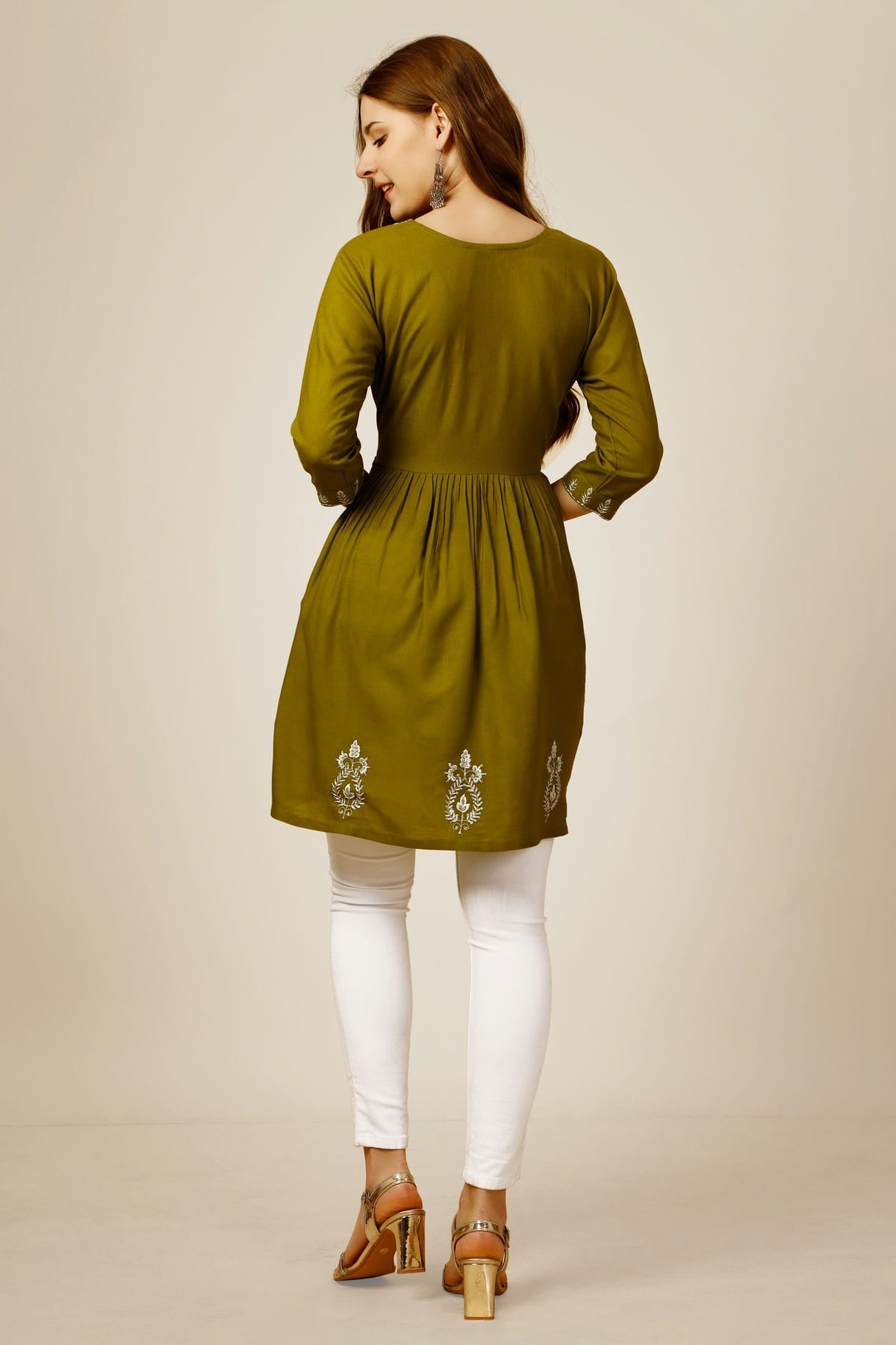 Mehendi Green Colour Rayon Thread Work,Sequins Work,Embroidery Work Readymade Top VSTP1110804