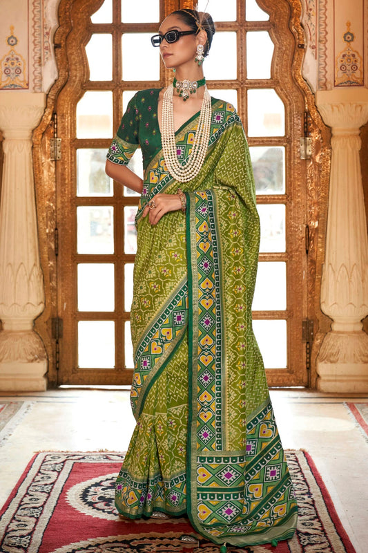 Mehendi Green Colour Silk Patola Print Saree