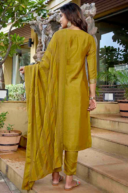 Mehendi Green Colour Solid Silk Blend Pant Style Suit VSSS1113470