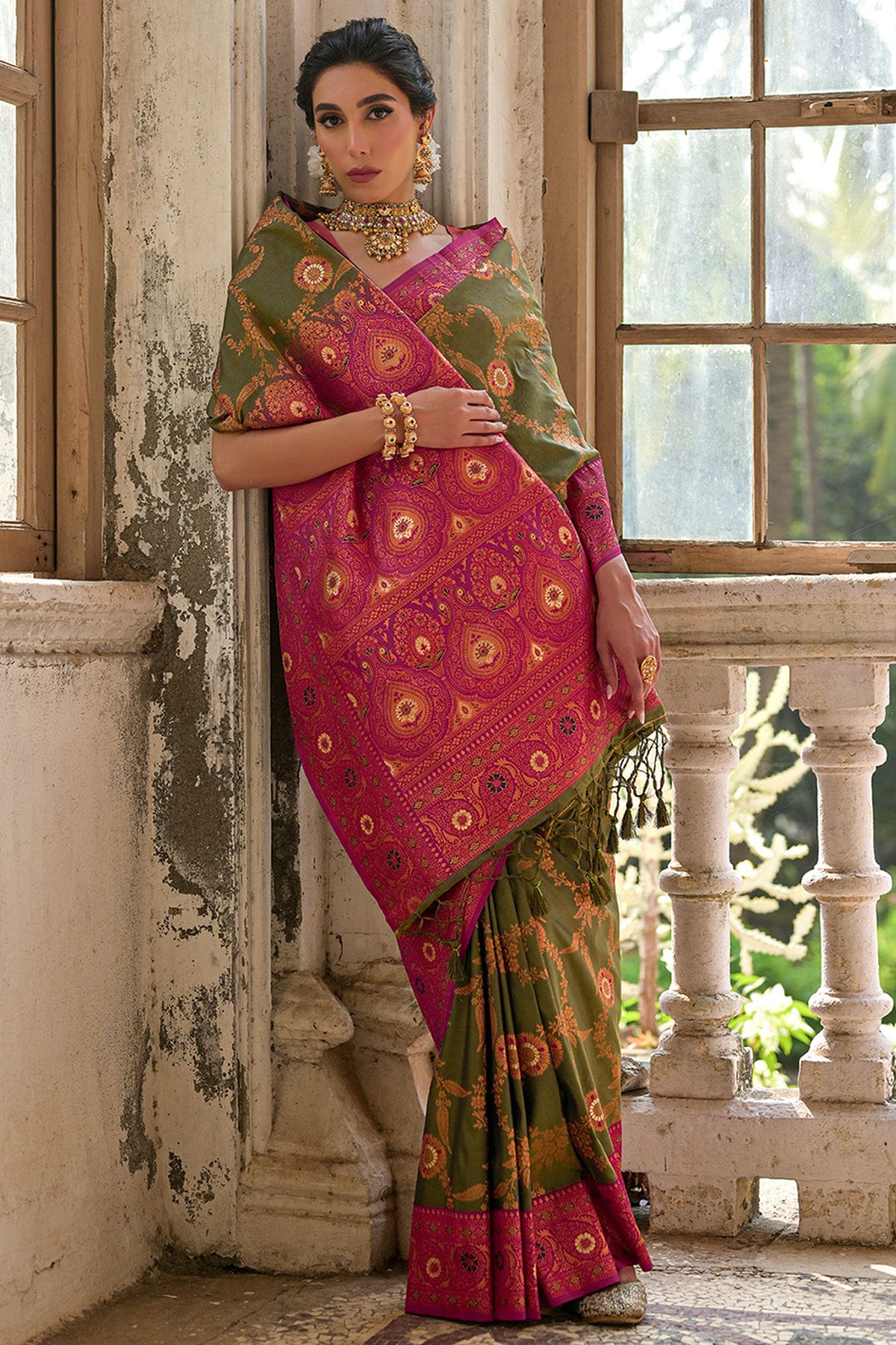 Mehendi Green Colour Woven Work Banarasi Silk Saree