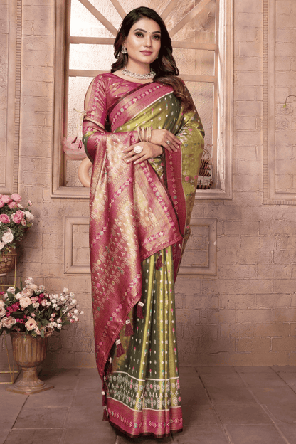 Mehendi Green Colour Woven Work Pure Banarasi Tissue Silk Traditional Saree