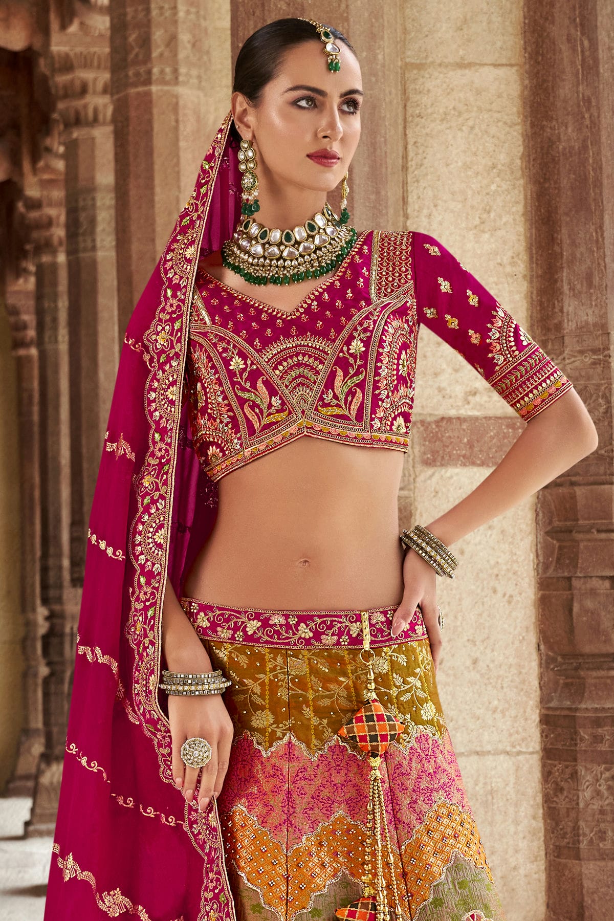 Multicolour Banarasi Silk Bridal Lehenga Choli VSLC1290098