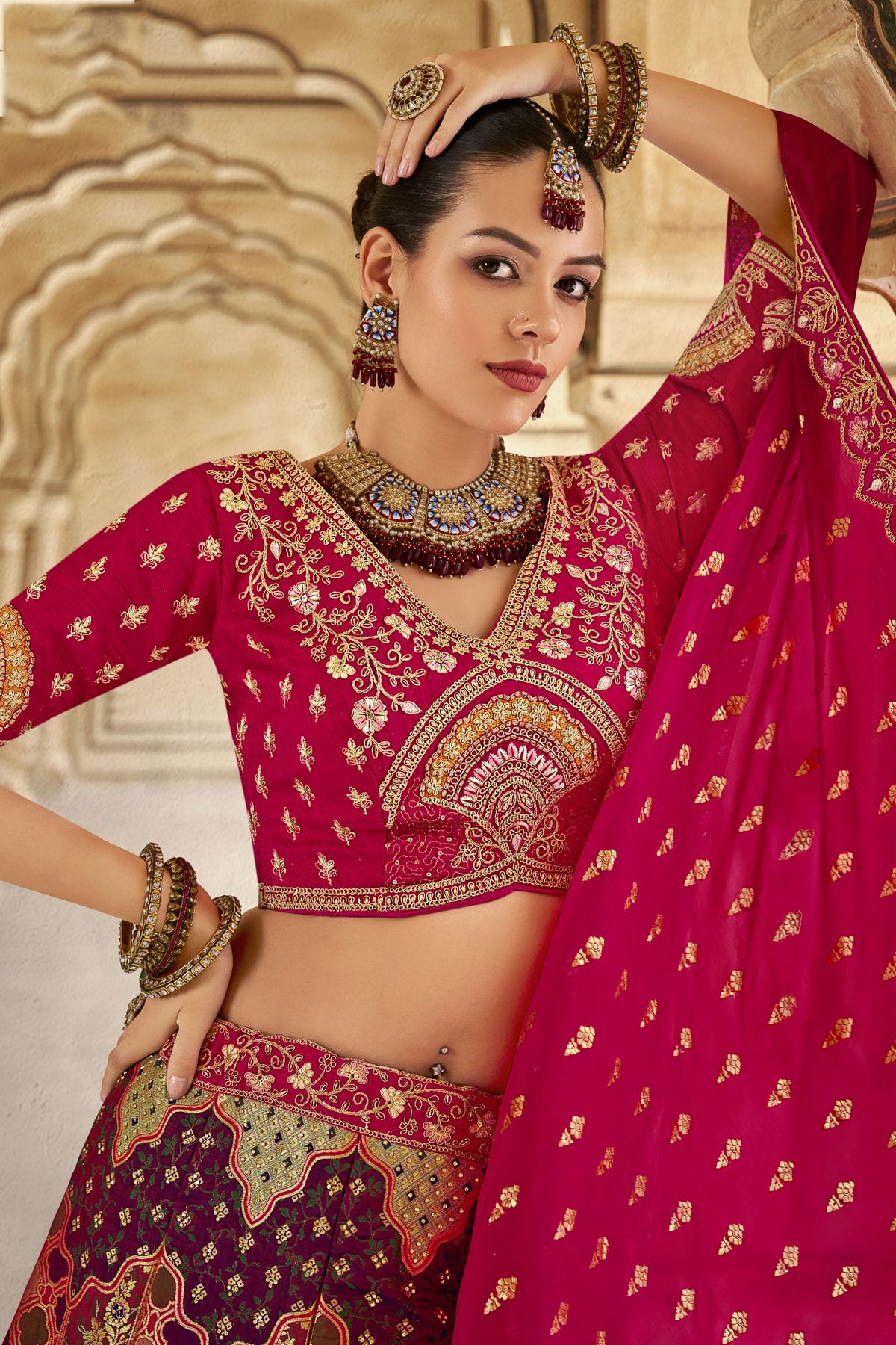 Multicolour Banarasi Silk Bridal Lehenga Choli VSLC1290104