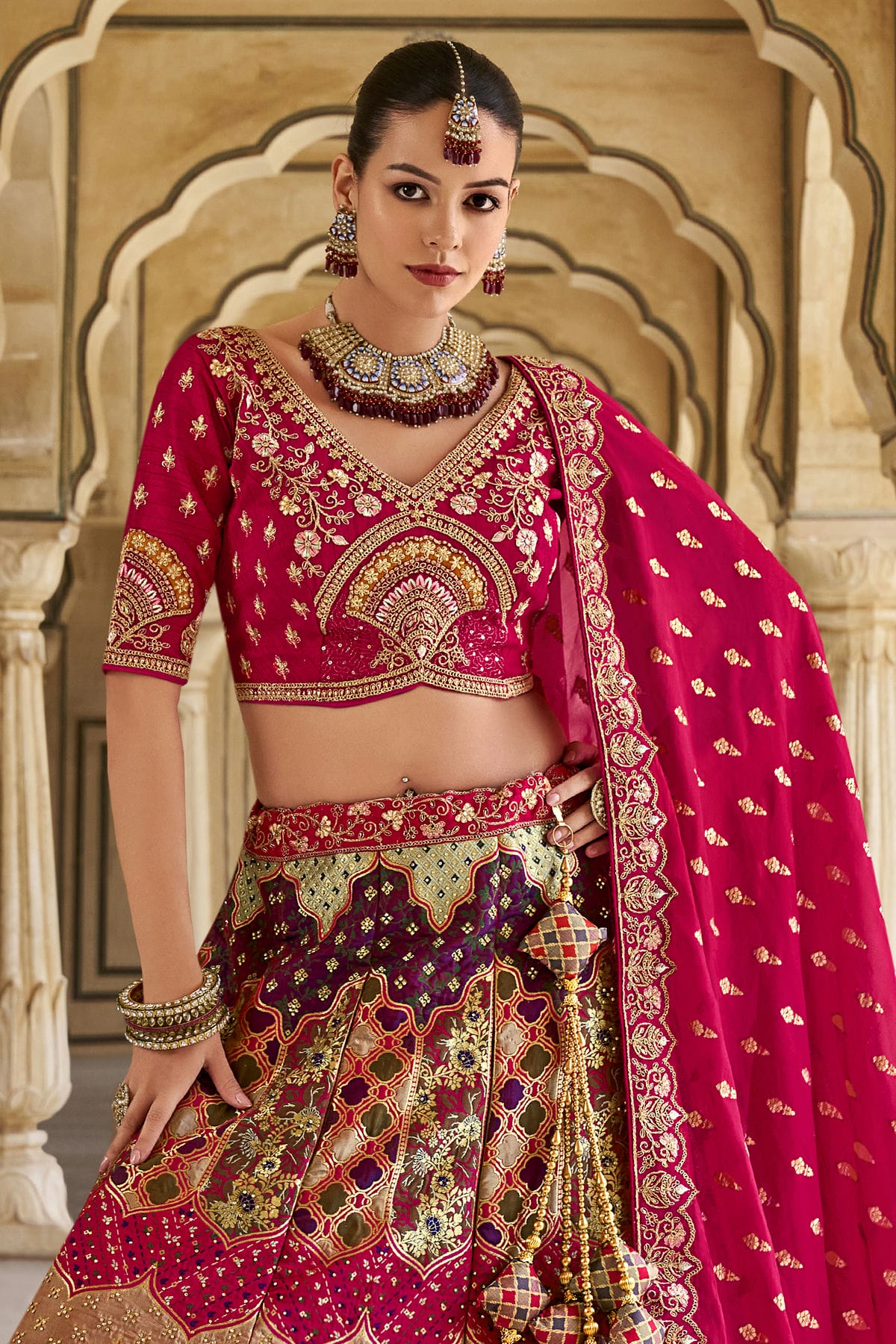 Multicolour Banarasi Silk Bridal Lehenga Choli VSLC1290104