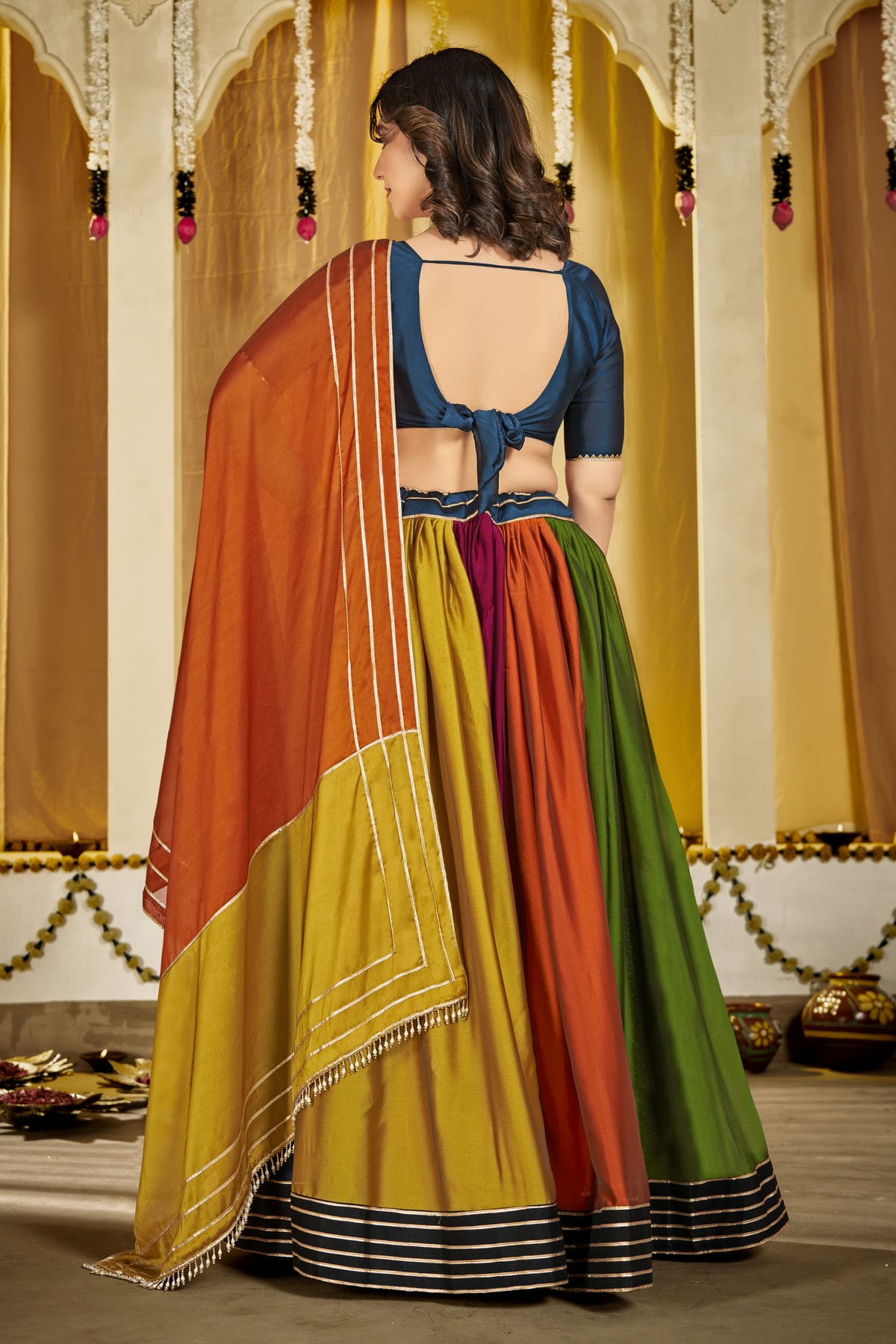 Multicolour Colour Embroidery Work Rangoli Silk Navratri Lehenga VSLD1170024