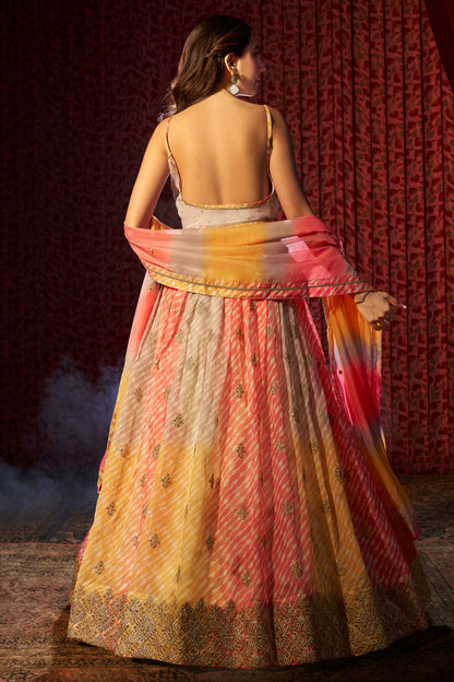 Multicolour Semi Stitched Organza Lehenga Choli