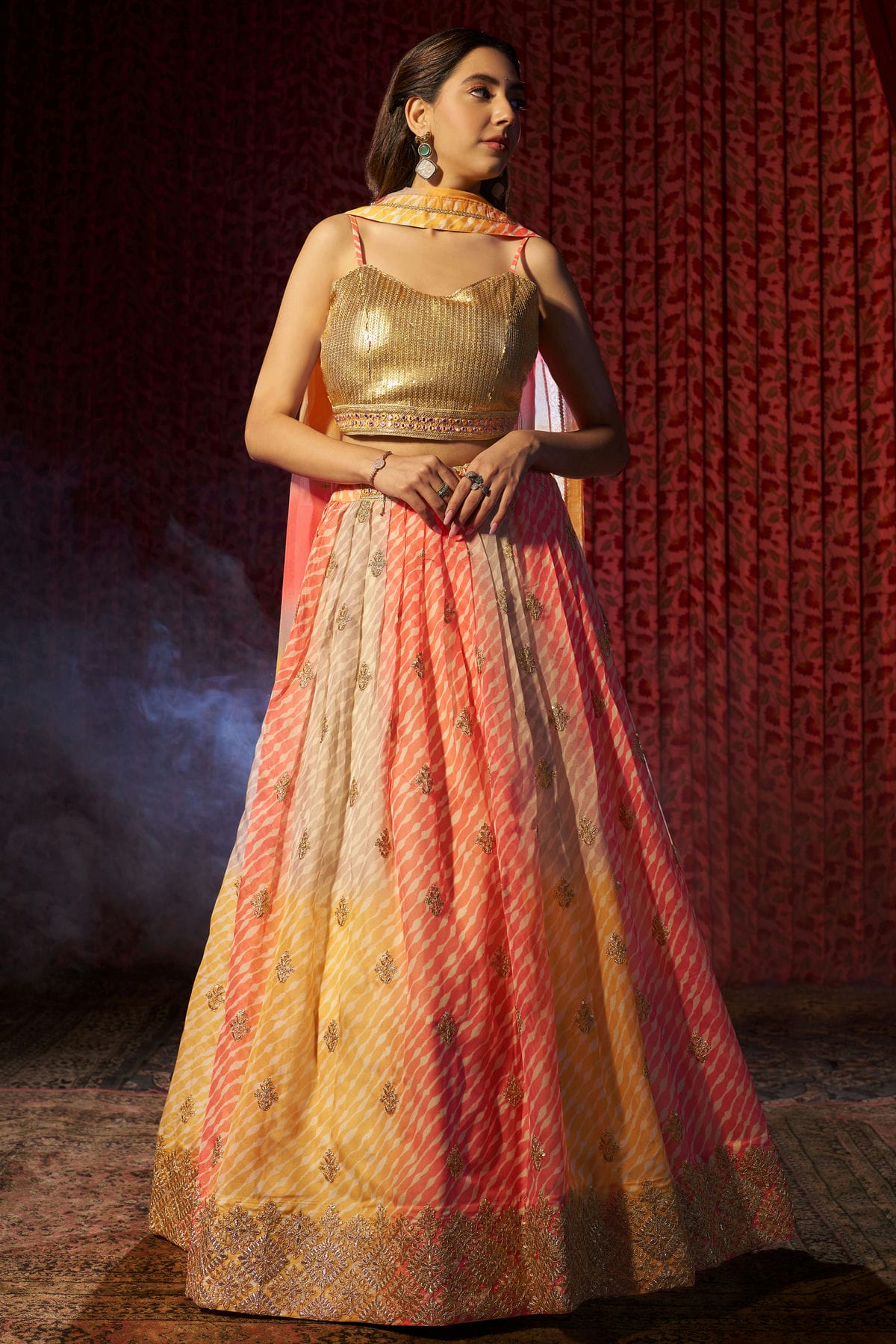 Multicolour Colour Semi Stitched Organza Lehenga Choli