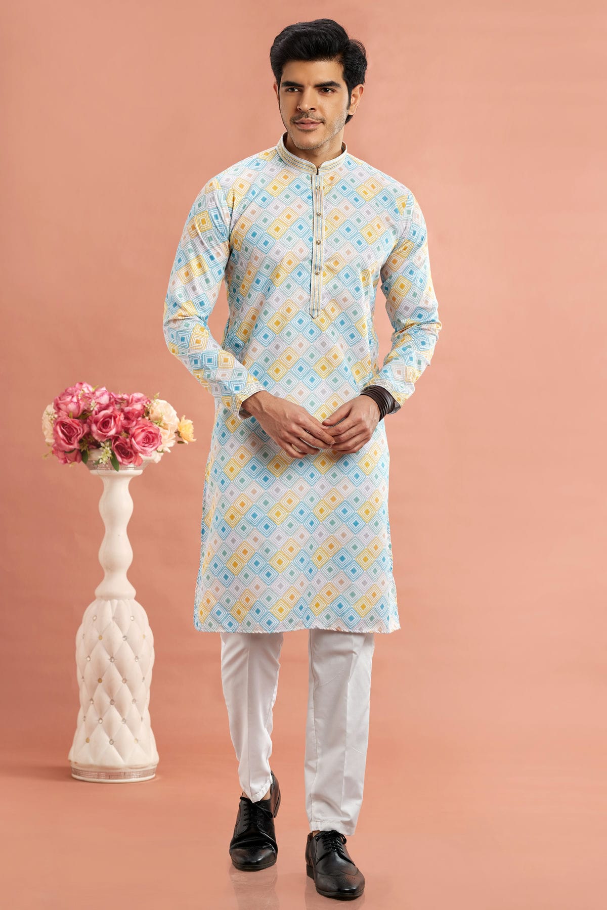 Multicolour Cotton Thread Work Kurta Pajama