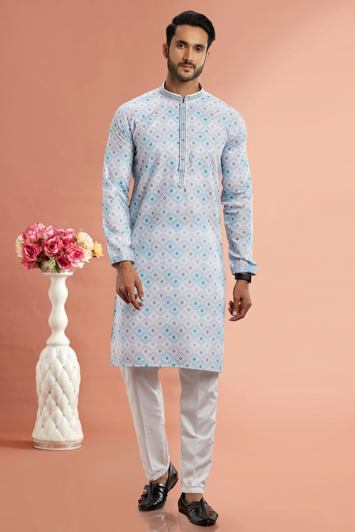 Multicolour Cotton Thread Work Kurta Pajama