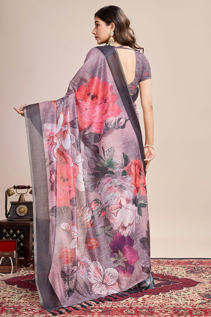 Multicolour Linen Printed Saree VSSD1111809
