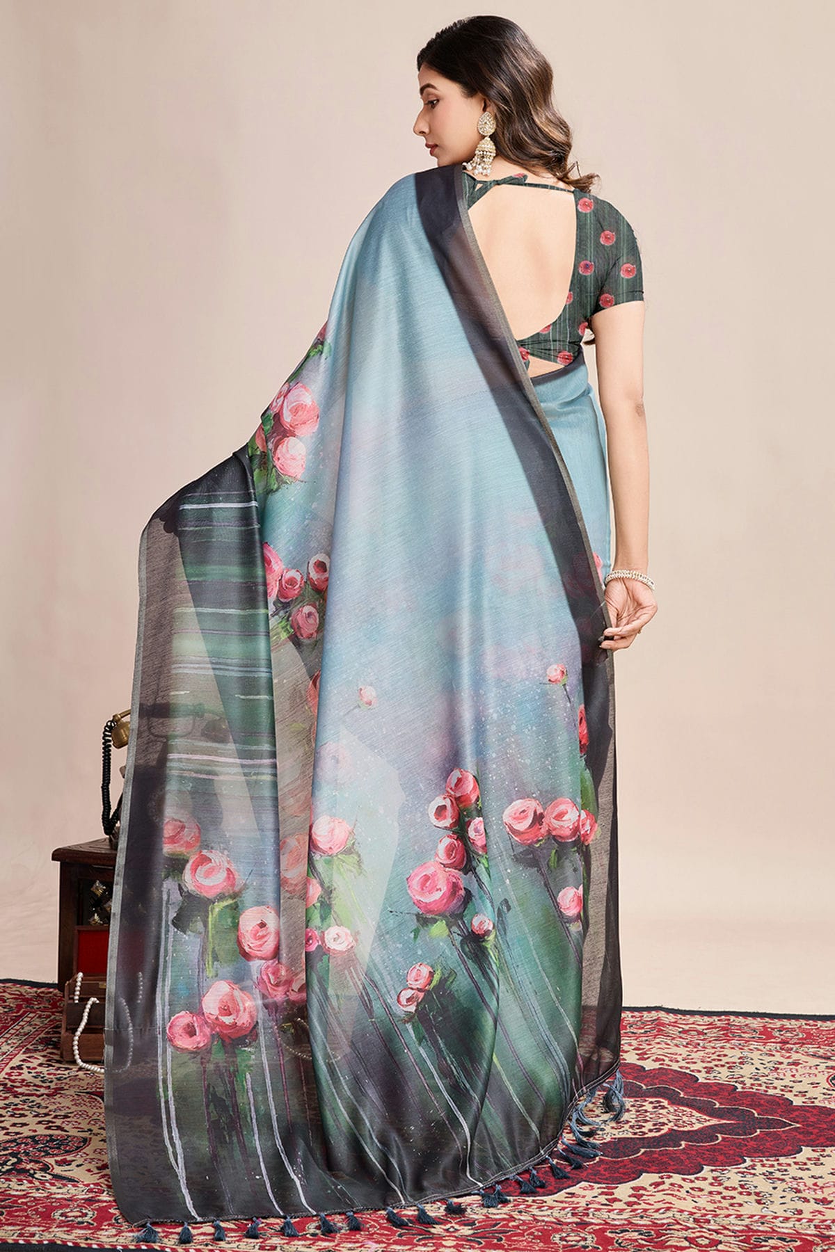 Multicolour Linen Printed Saree VSSD1111811