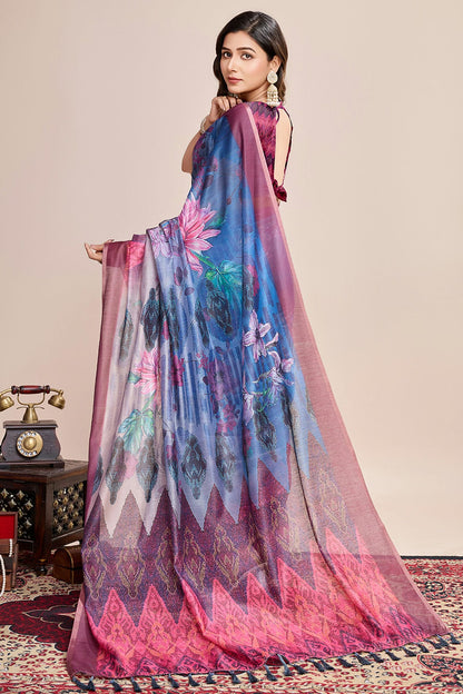 Multicolour Linen Printed Saree VSSD1111812