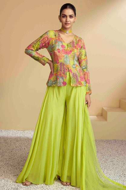 Multicolour Semi Stitched Pure Chinon Palazzo Pant Suit VSSM1140632