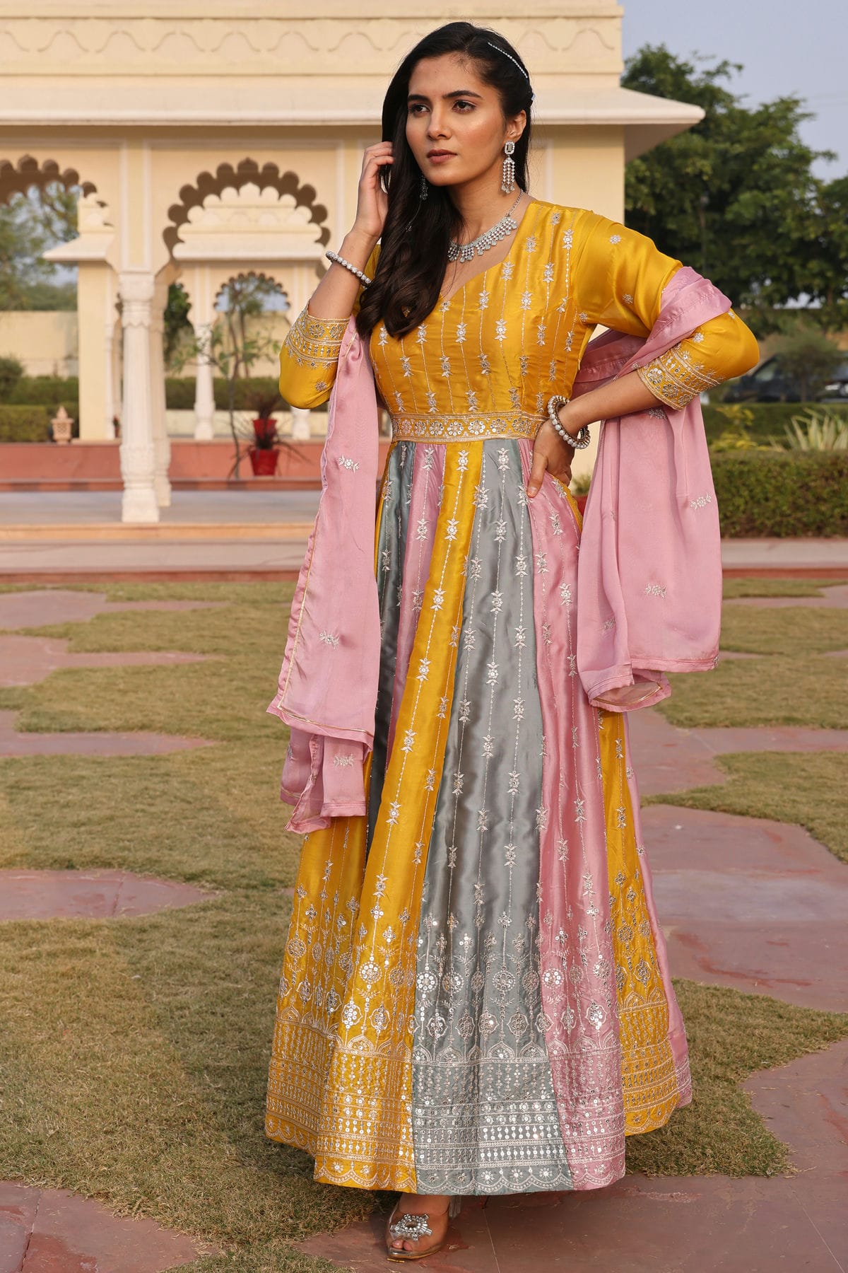 Multicolour Semi Stitched Rangoli Silk Anarkali Suit VSSM1170029