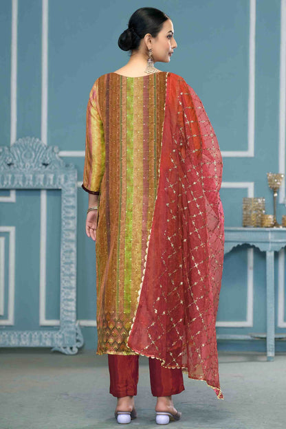 Multicolour Shimmer Silk Pant Style Suit VSSM1113221