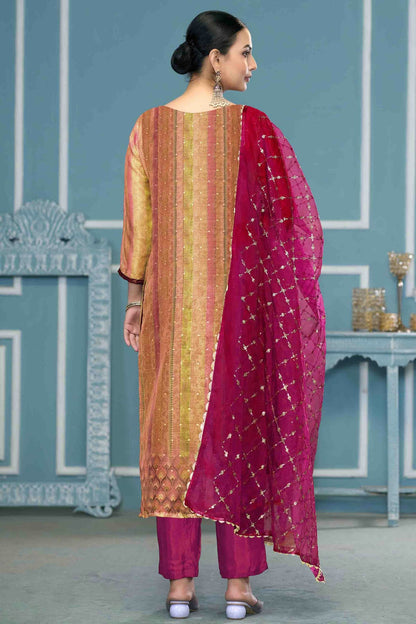 Multicolour Shimmer Silk Pant Style Suit VSSM1113223
