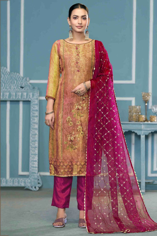 Multicolour Shimmer Silk Pant Style Suit VSSM1113223