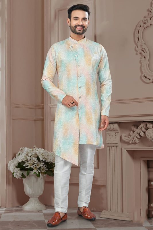 Multicolour Silk Dupion Sherwani