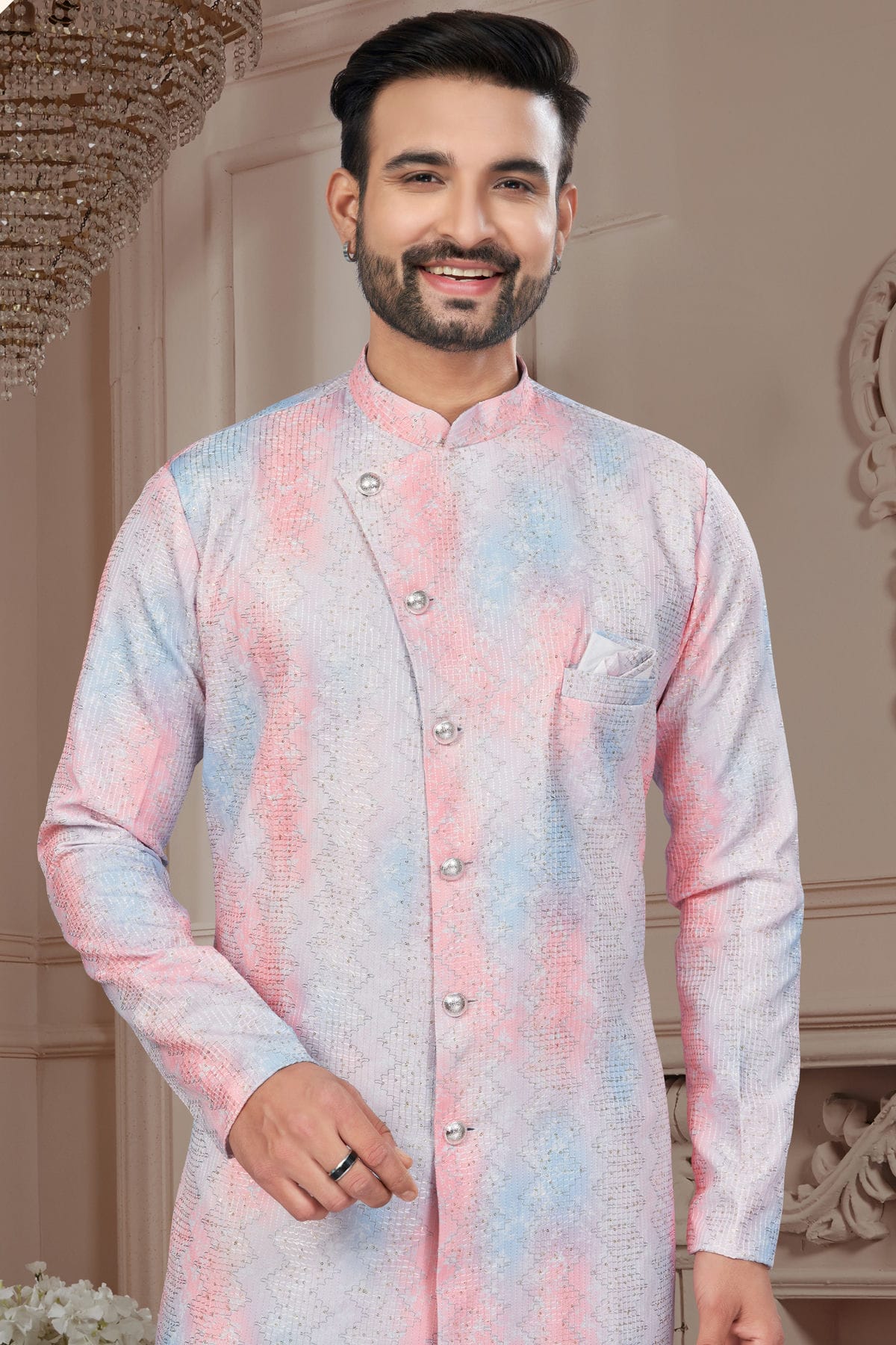 Multicolour Silk Dupion Sherwani VSSH1040590