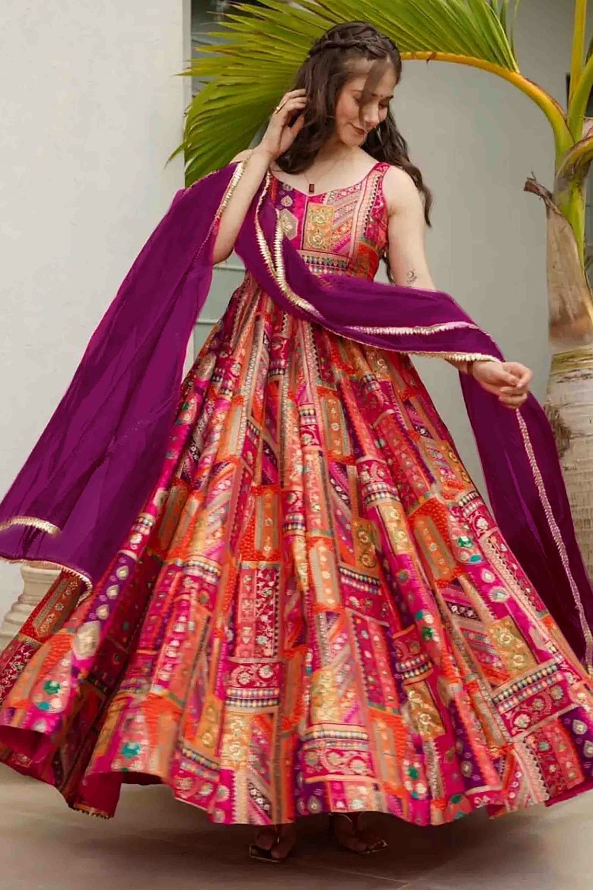 Multicolour Silk Stitched Gown VSGW1113006