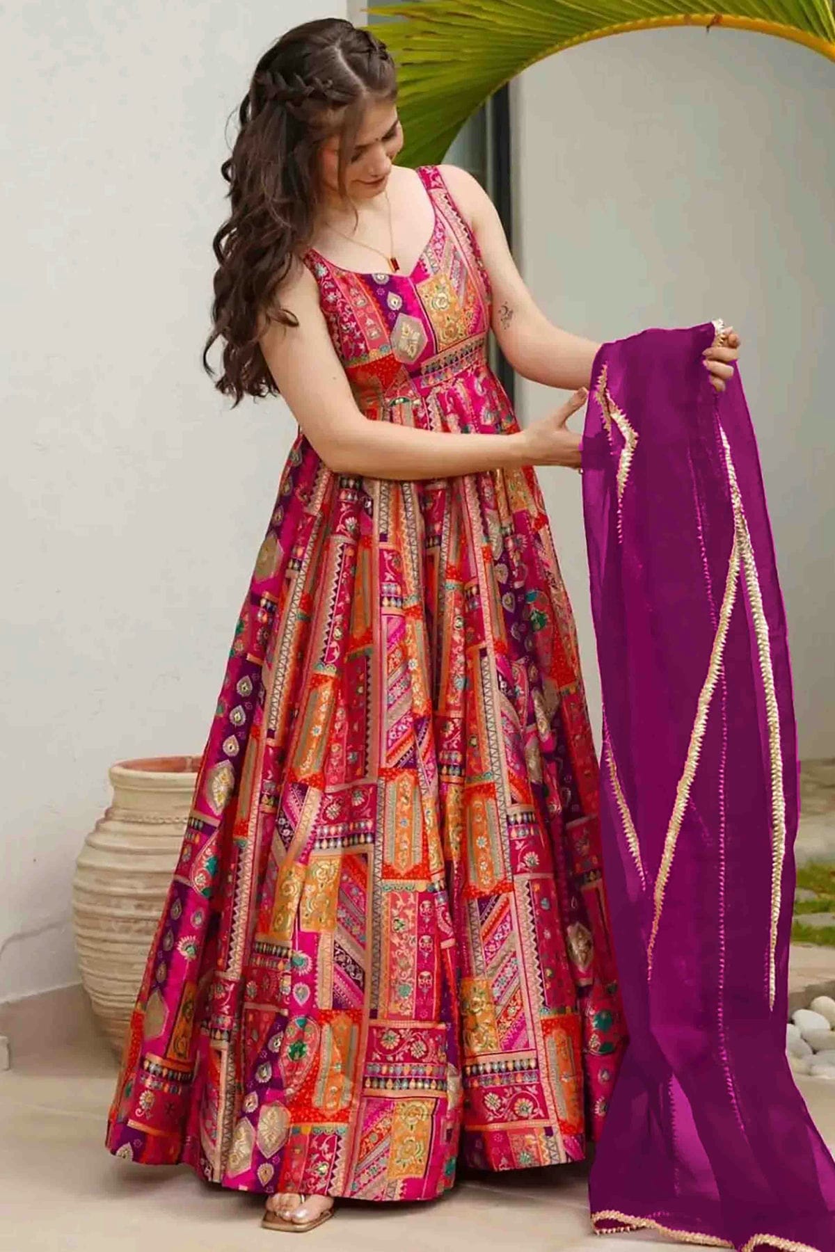 Multicolour Silk Stitched Gown VSGW1113006