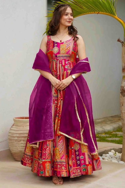 Multicolour Silk Stitched Gown VSGW1113006