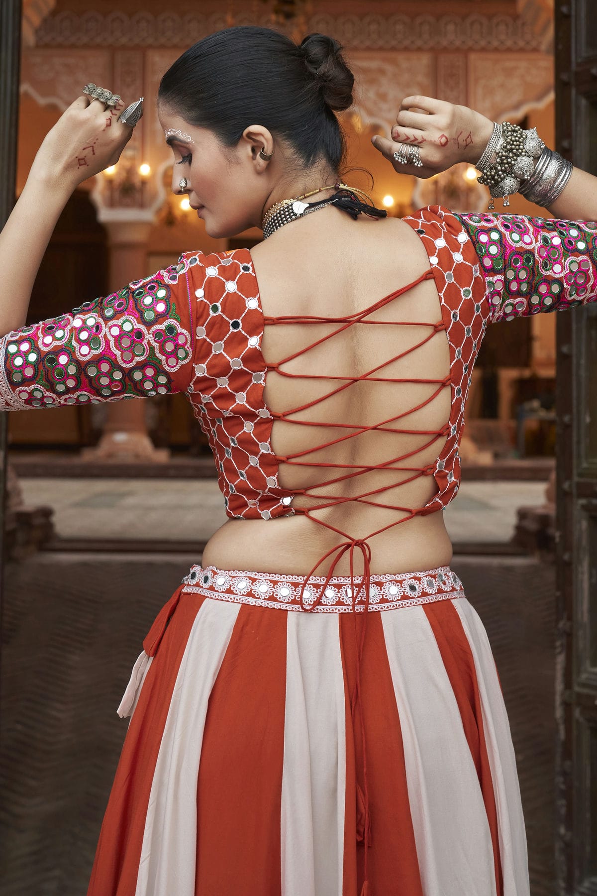 Multicolour Viscose Rayon Navratri Lehenga VSLC1150246