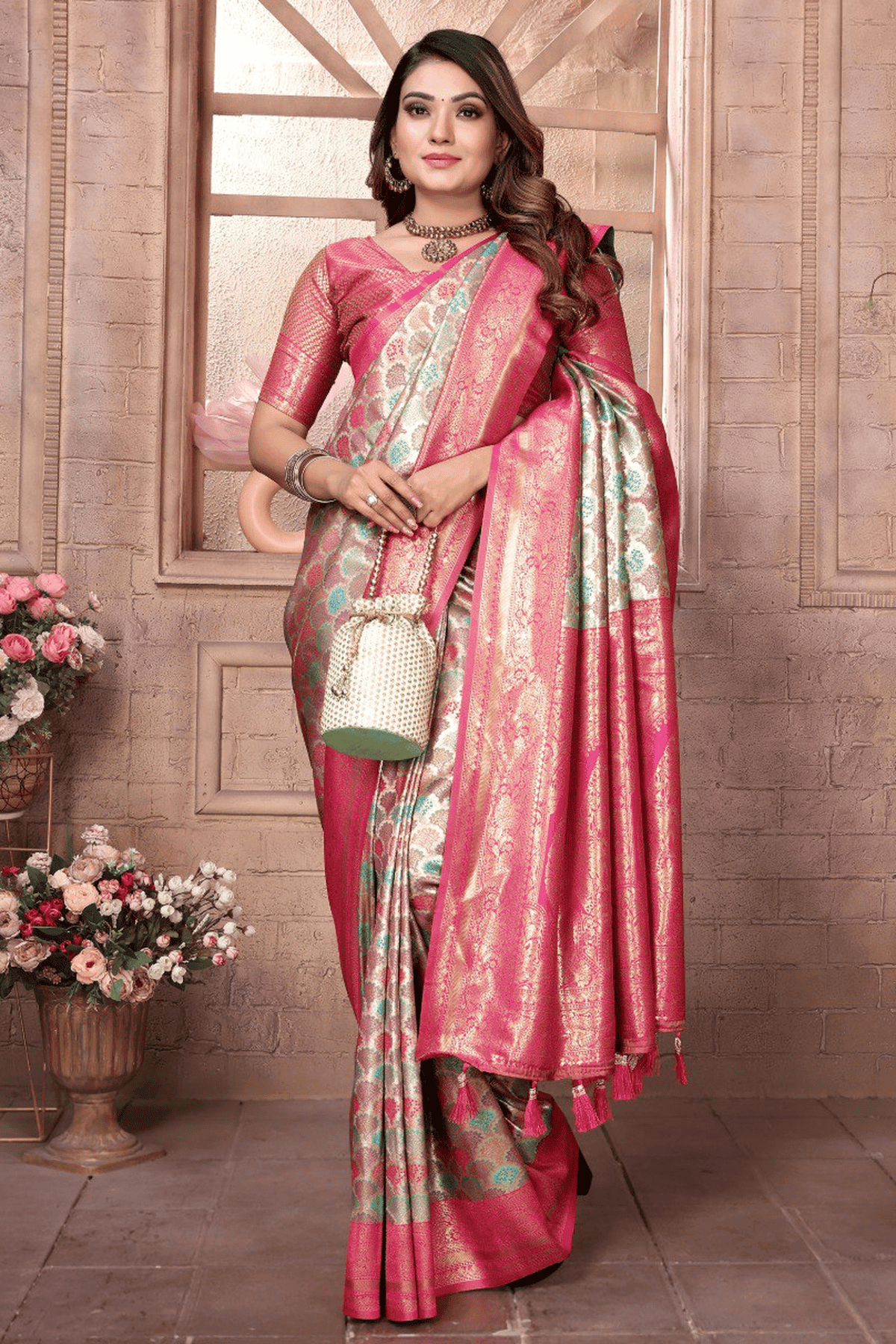 Multicolour Woven Work Banarasi Silk Traditional Saree