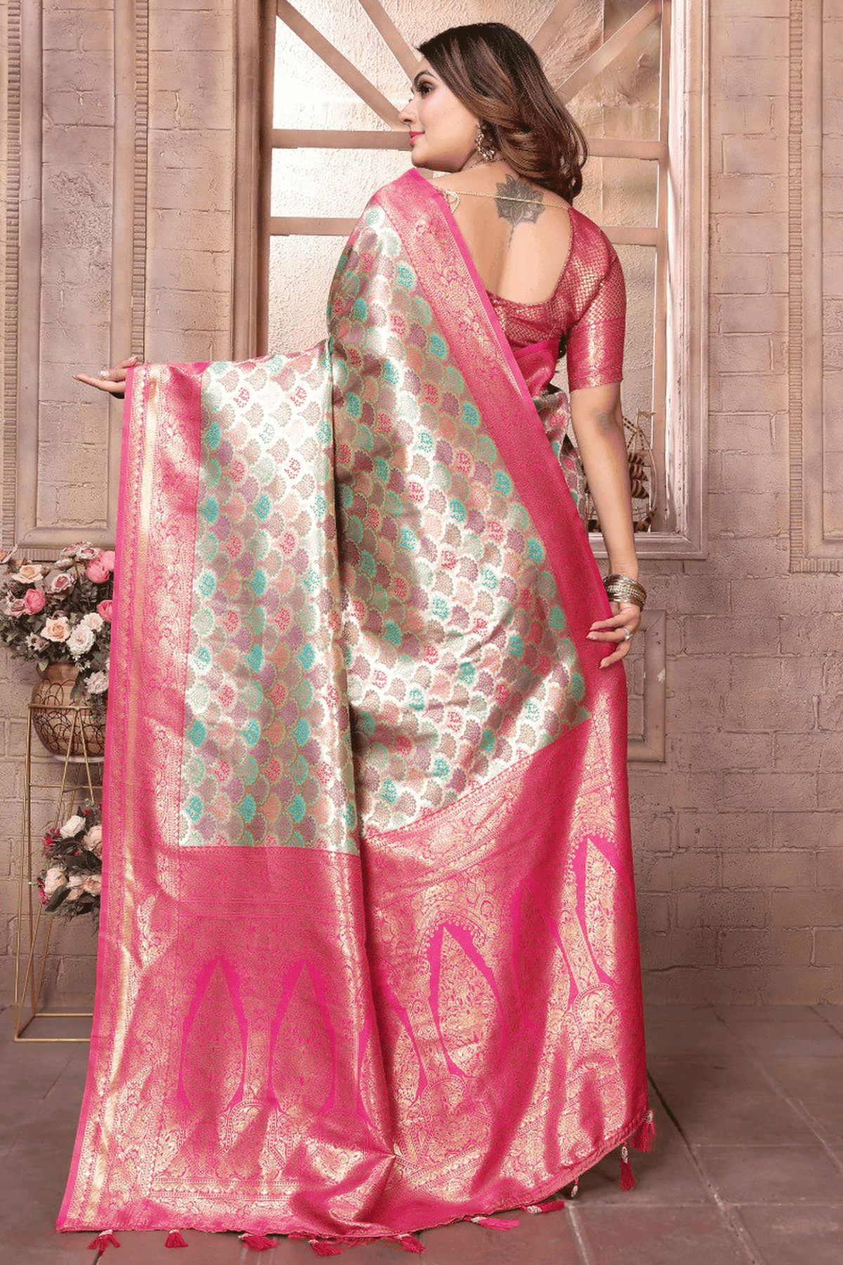 Multicolour Woven Work Banarasi Silk Traditional Saree