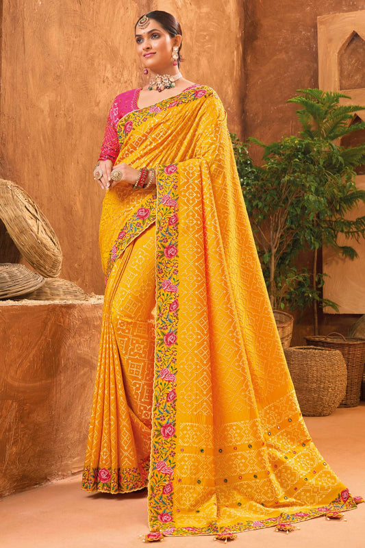 Mustard Colour Banarasi Silk Saree
