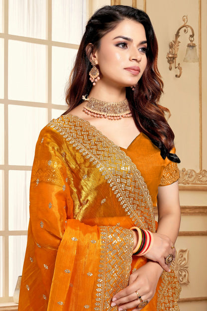 Mustard Colour Burberry Silk Designer Saree VSSD1121843