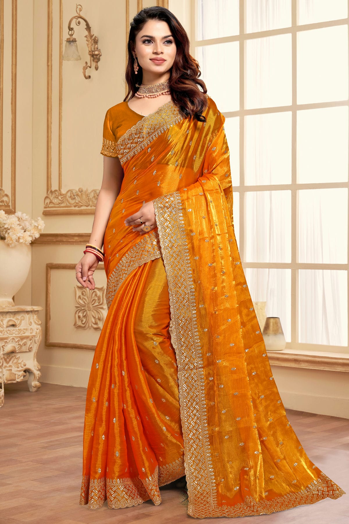 Mustard Colour Burberry Silk Designer Saree