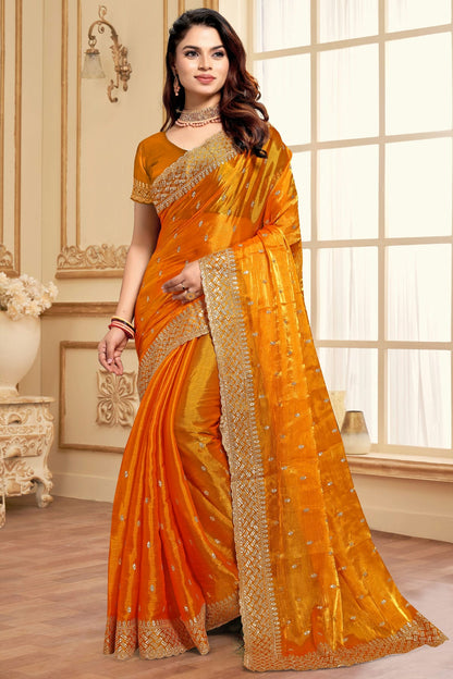 Mustard Colour Burberry Silk Designer Saree