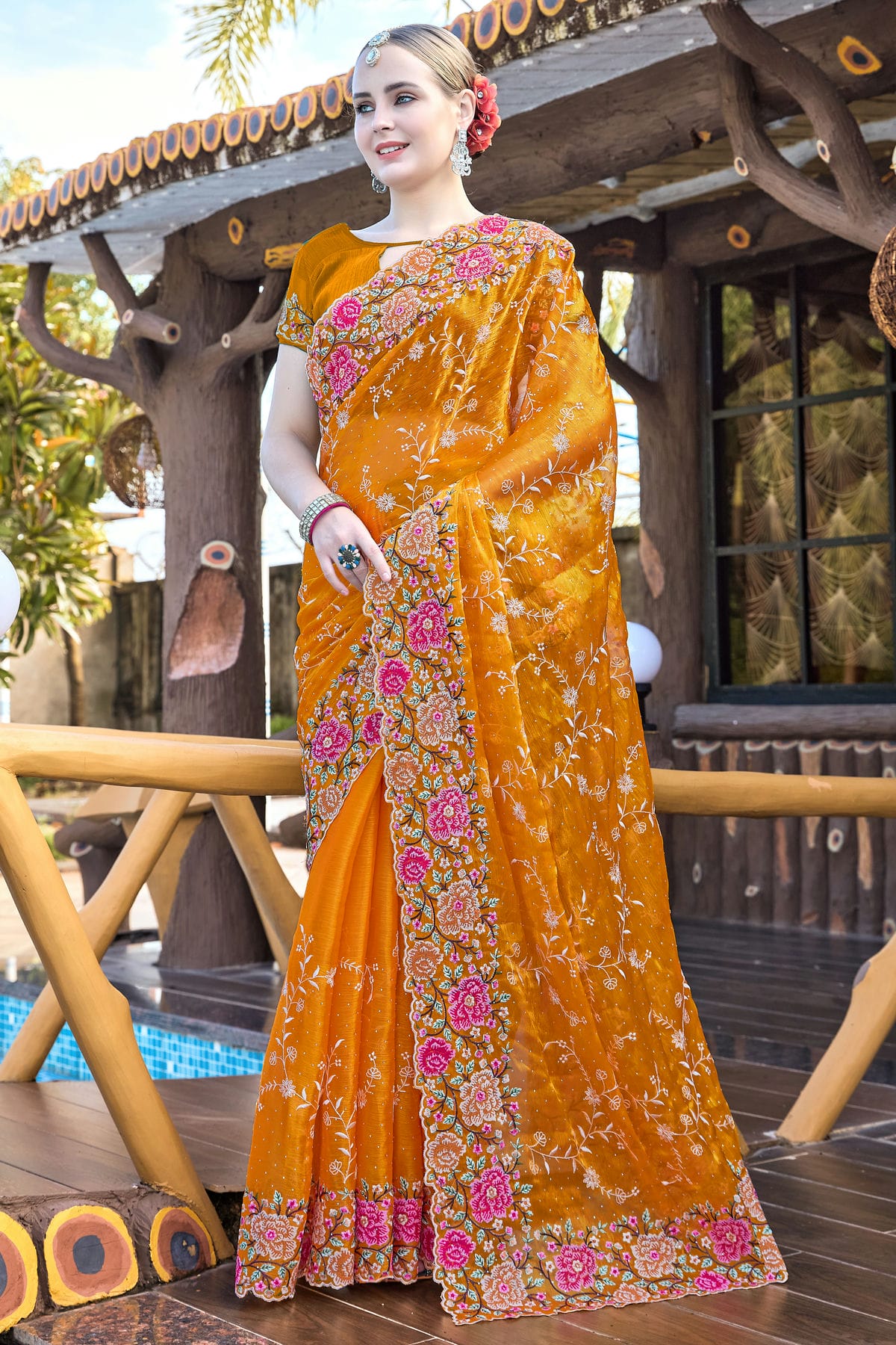 Mustard Colour Burberry Silk Designer Saree